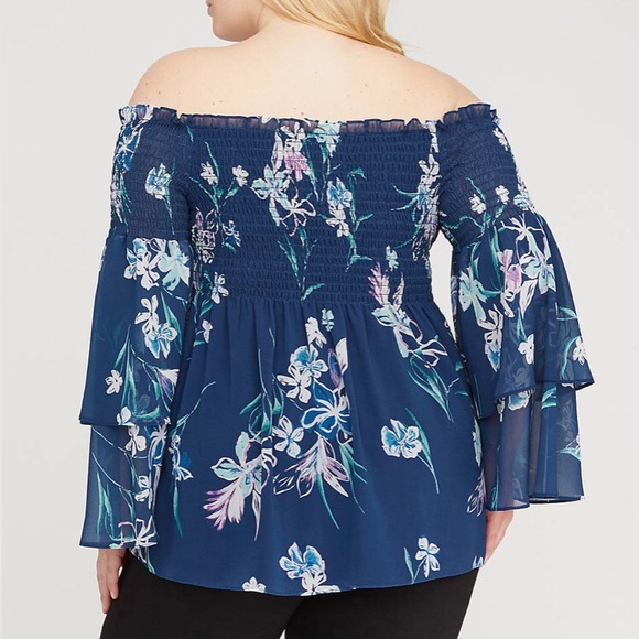 NWT Lane Bryant off shoulder smocked floral top - Picture 2 of 2